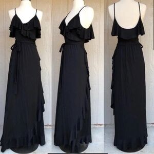 Rachel Pally Lita Black Dress Wrap Front Ruffle Trim I XS I Jersey Knit